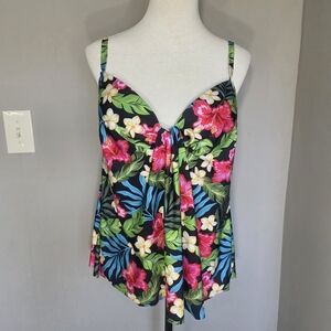 Simply Fit Floral Tropical Bathing Suit Swimsuit Swim Dress Women's Size Large